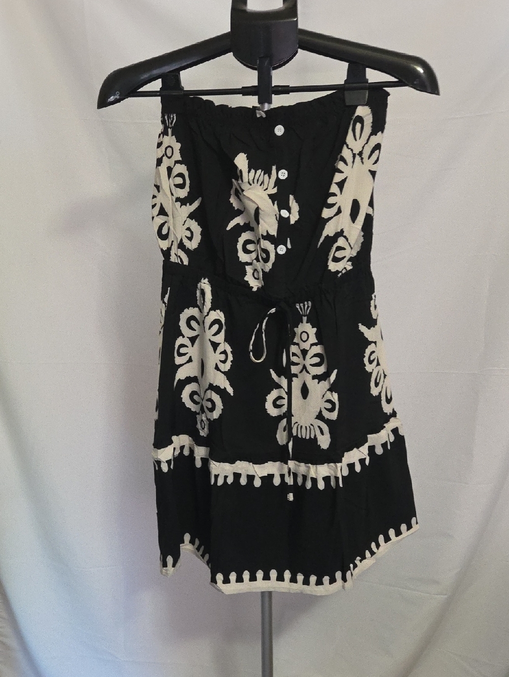 Grey and Cream Strapless Summer Dress with Floral Print